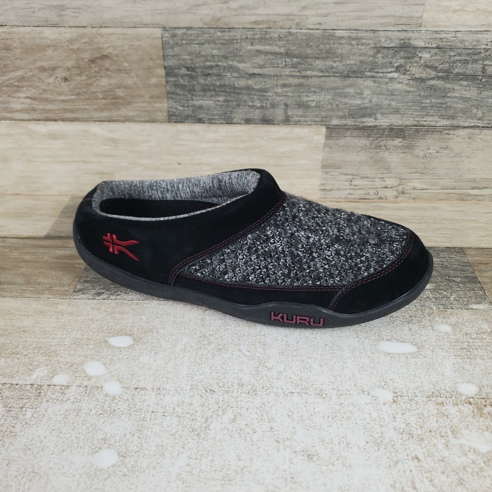 KURU Draft Womens Slipper Sz 9.5 M Gray Jet Black Red Ruby Slip On Round Toe